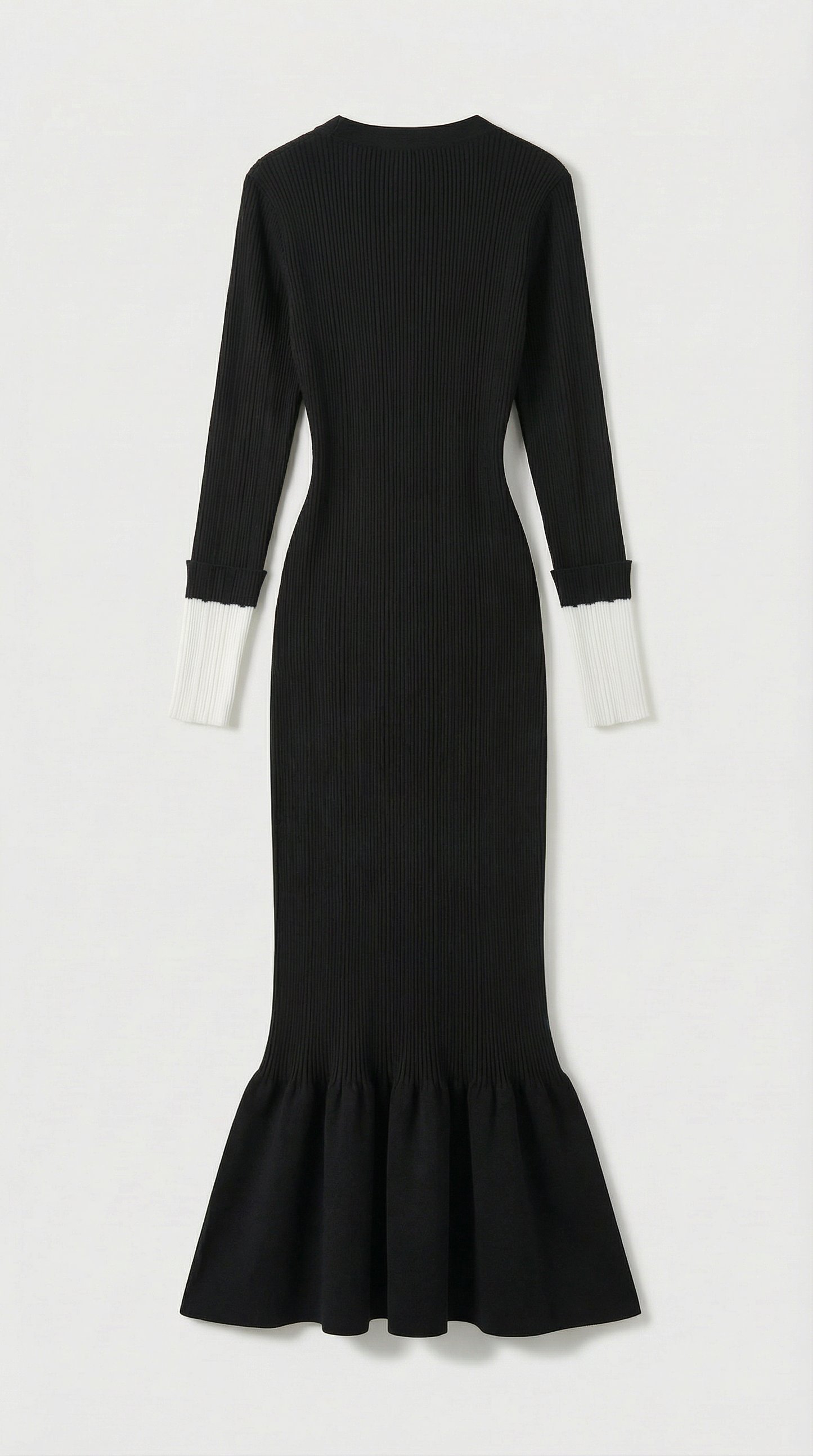 Yva - Fishtail Dress Women with Deep V Neck and Jewellery Buttons Black