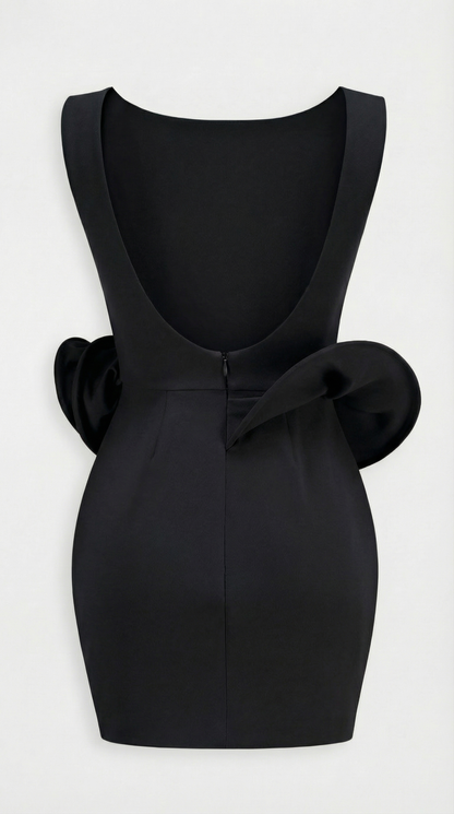 Lumina - Black Backless Dress with Magnifique Rose Accent