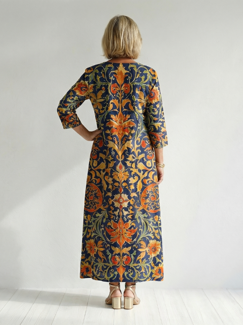 Eleonora | Vestido Midi Floral Ornamental Limpio