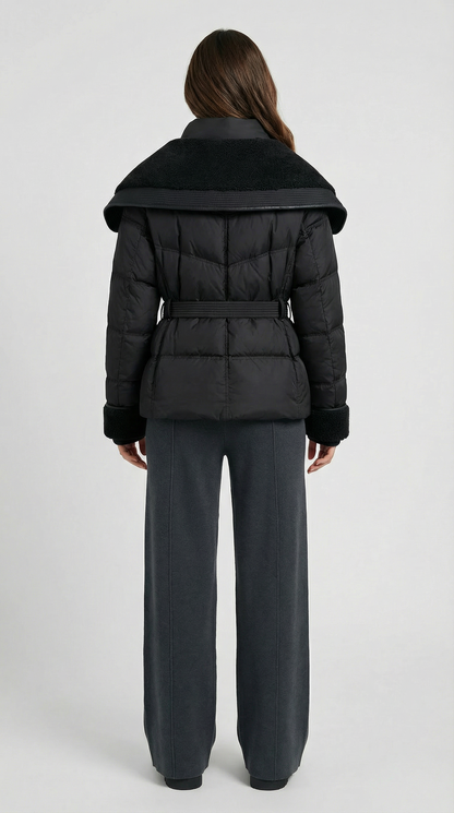 Kryos – Chic Down Jacket with Large Collar Black