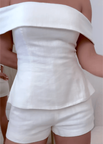 White Cotton and Linen Two-piece Suit