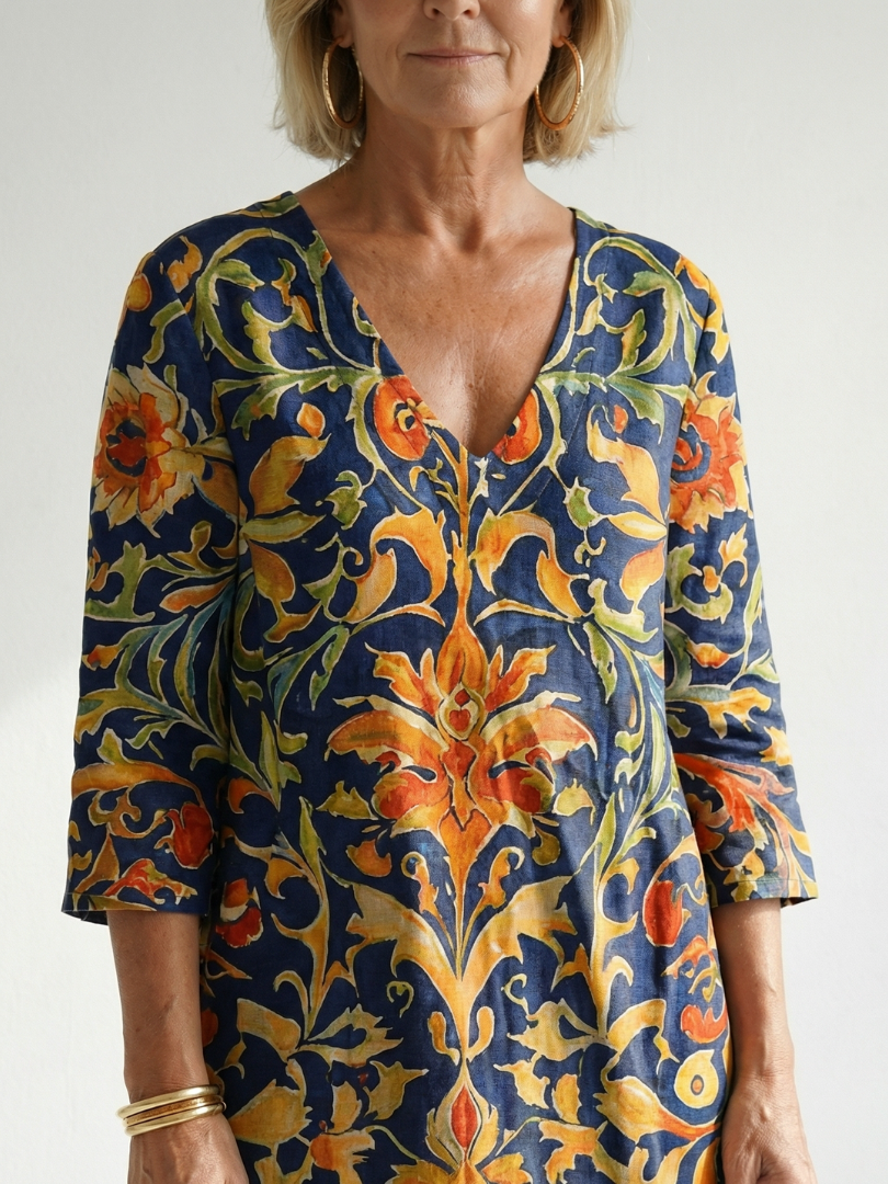 Eleonora | Vestido Midi Floral Ornamental Limpio