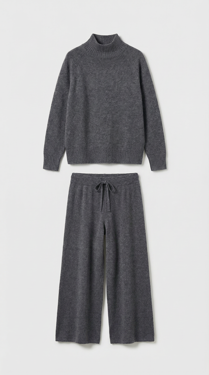 Vilo - 100% Wool Set with Thick Sweater and Wide Pants Grey