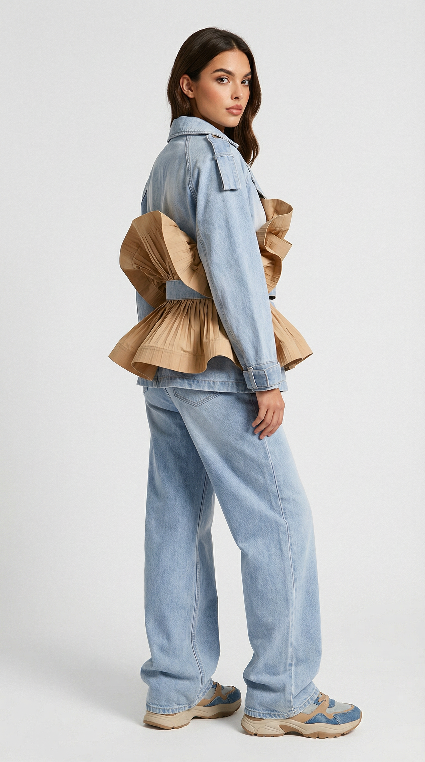 Seraphine - Ruffle Denim Jacket with Classic Lapel Collar