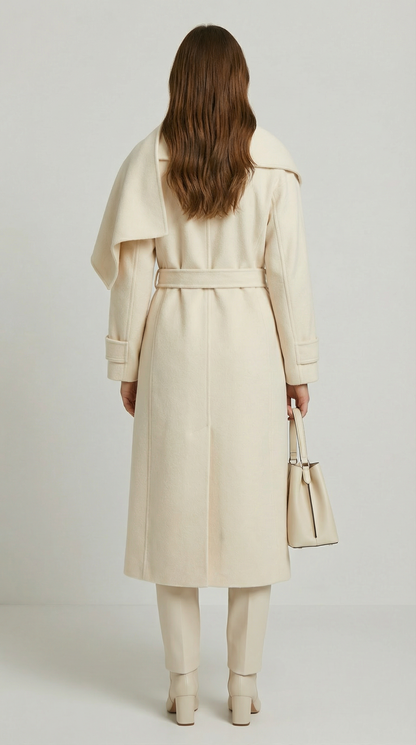 Aurelia - Natural Double Sided Wool Jacket with Soft Scarf Ivory