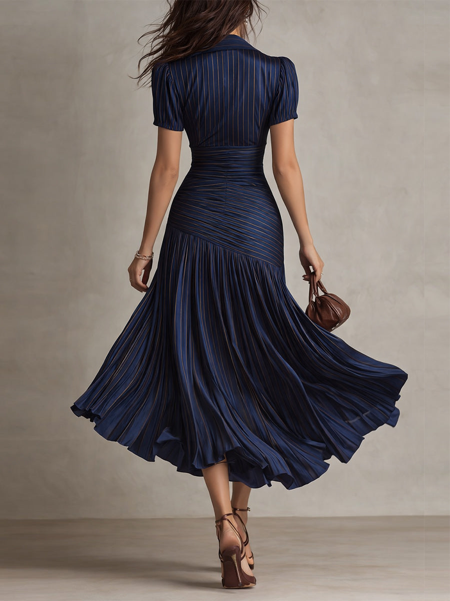 Adriana - Robe midi satinée à rayures rétro