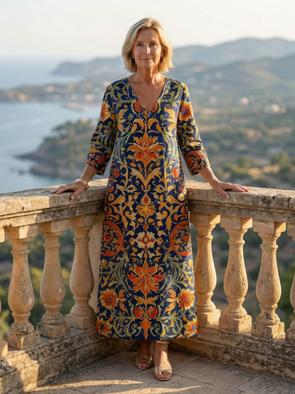 Eleonora | Vestido Midi Floral Ornamental Limpio
