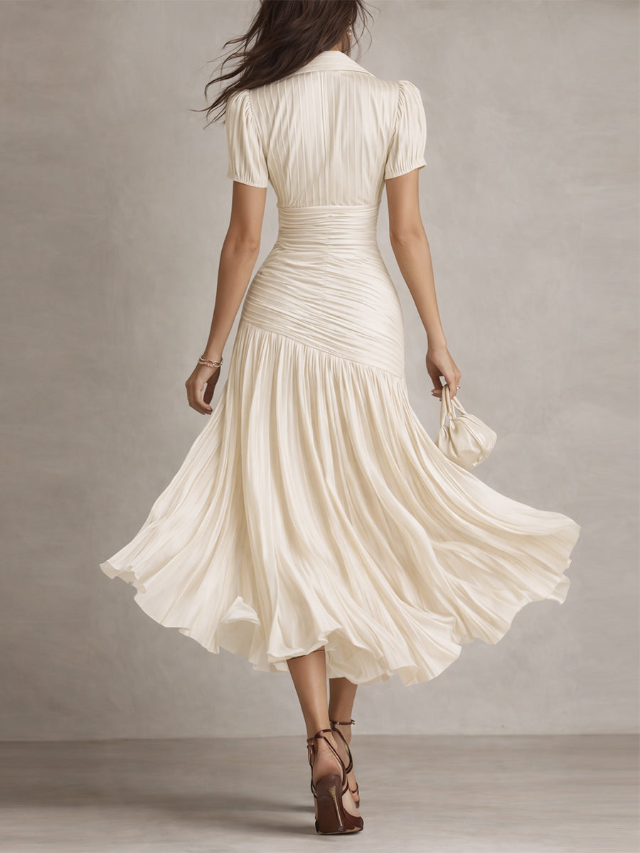 Adriana - Robe midi satinée à rayures rétro