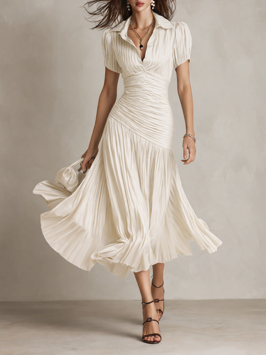 Adriana - Robe midi satinée à rayures rétro