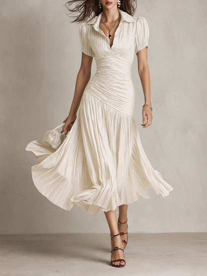 Adriana - Robe midi satinée à rayures rétro