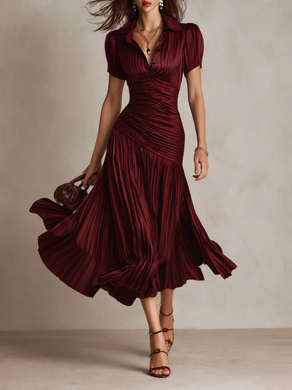 Adriana - Robe midi satinée à rayures rétro