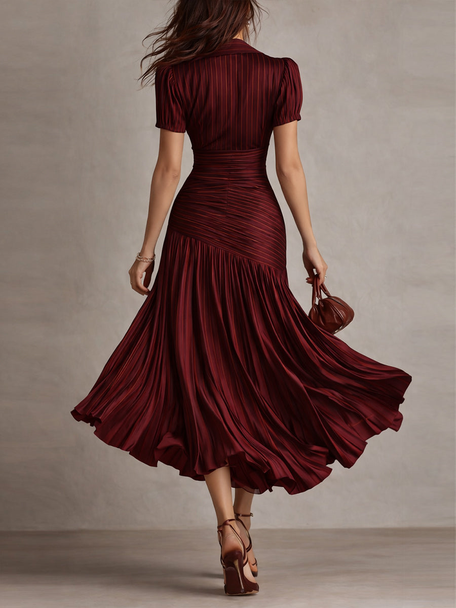 Adriana - Robe midi satinée à rayures rétro