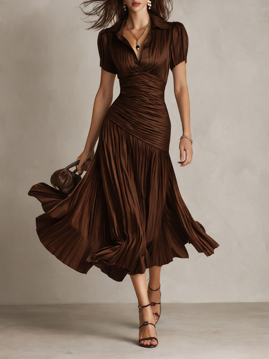 Adriana - Robe midi satinée à rayures rétro