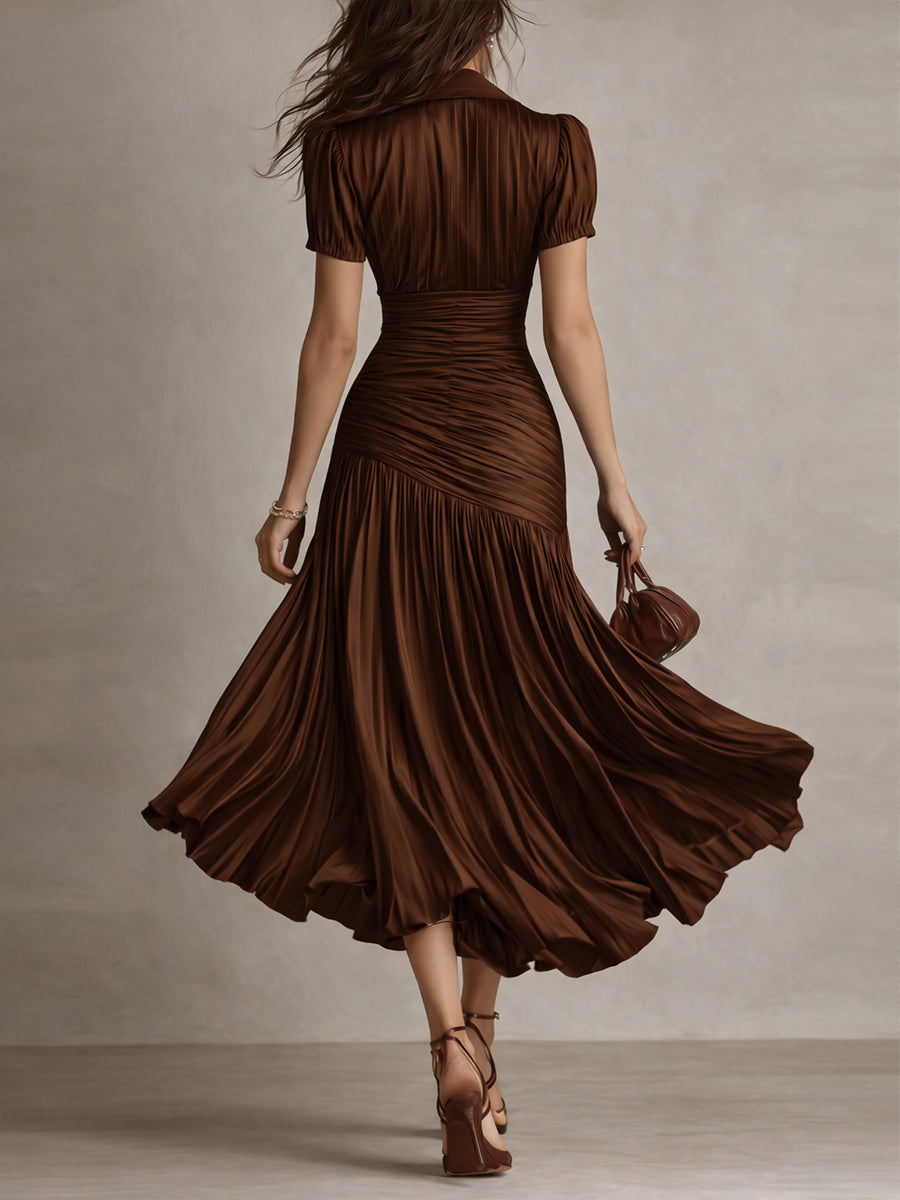 Adriana - Robe midi satinée à rayures rétro