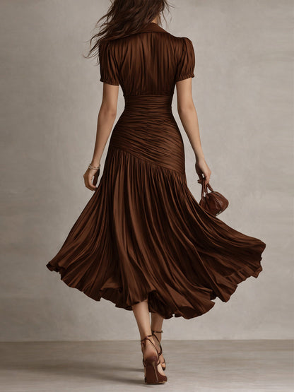Adriana - Robe midi satinée à rayures rétro