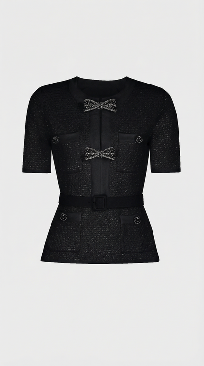 Caldera - Slimming Knitted Top with Bow Accents and Skirt Set
