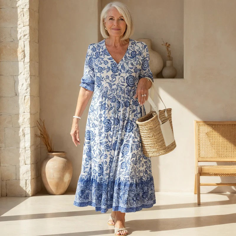 Francesca | Elegante abito a fiori con scollo a V