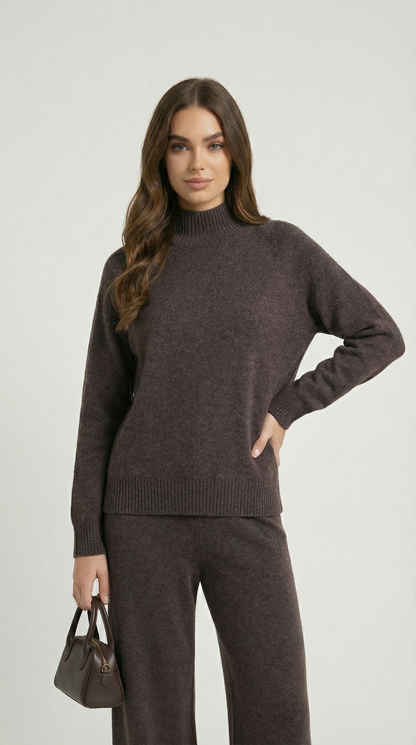 Vilo - 100% Wool Set with Thick Sweater and Wide Pants Brown
