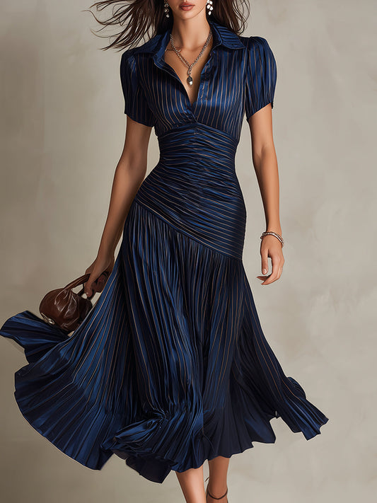 Adriana - Robe midi satinée à rayures rétro