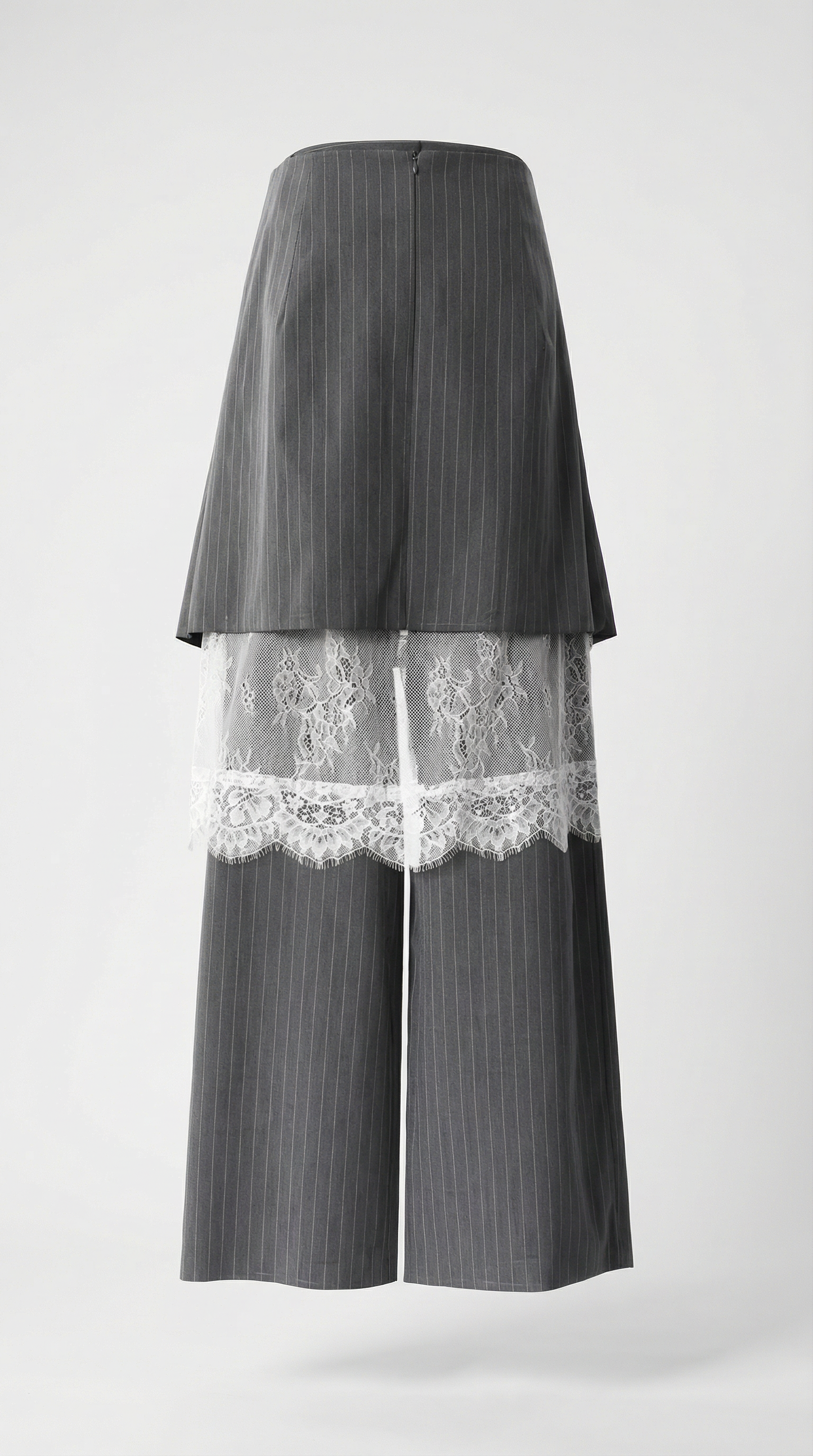 Solenne - Wide-Leg Striped Trousers with an Architectural Overlay Skirt