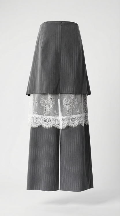Solenne - Wide-Leg Striped Trousers with an Architectural Overlay Skirt