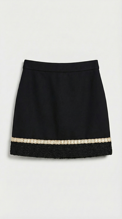 Avelin - Tweed Black Suit Set with Top and Mini A-Line Skirt