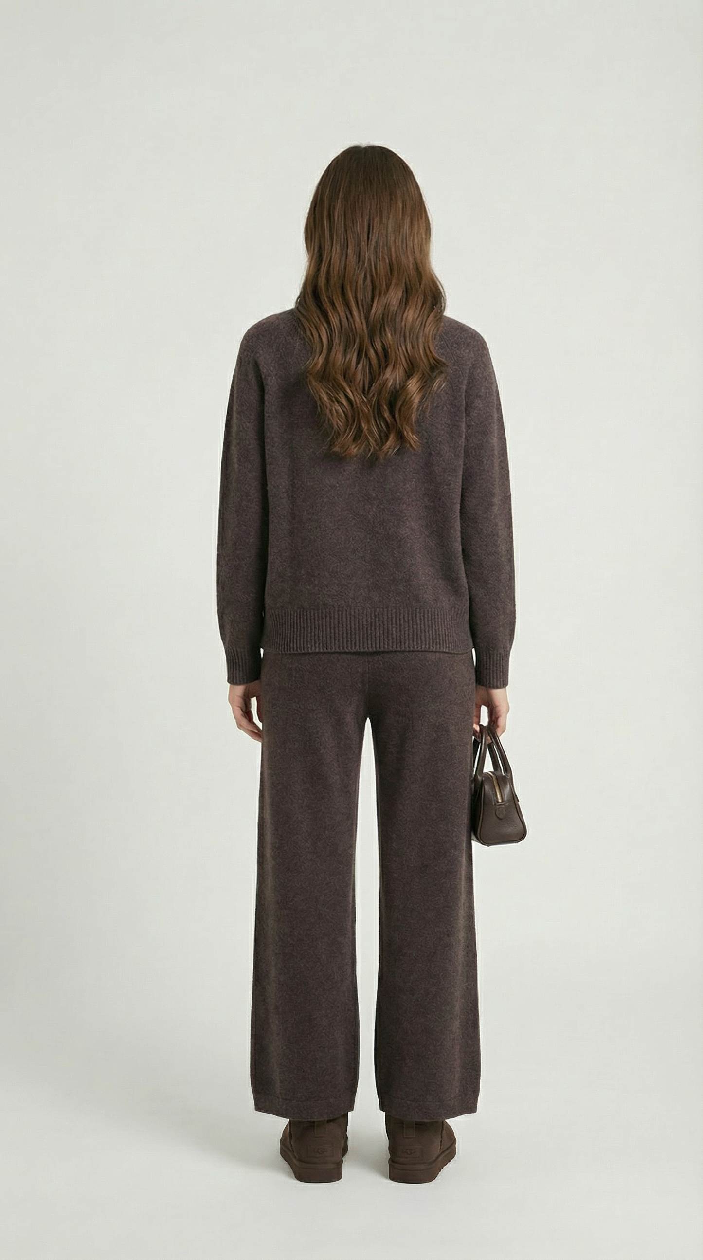 Vilo - 100% Wool Set with Thick Sweater and Wide Pants Brown