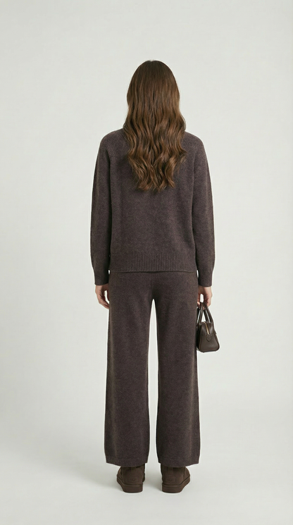 Vilo - 100% Wool Set with Thick Sweater and Wide Pants Brown