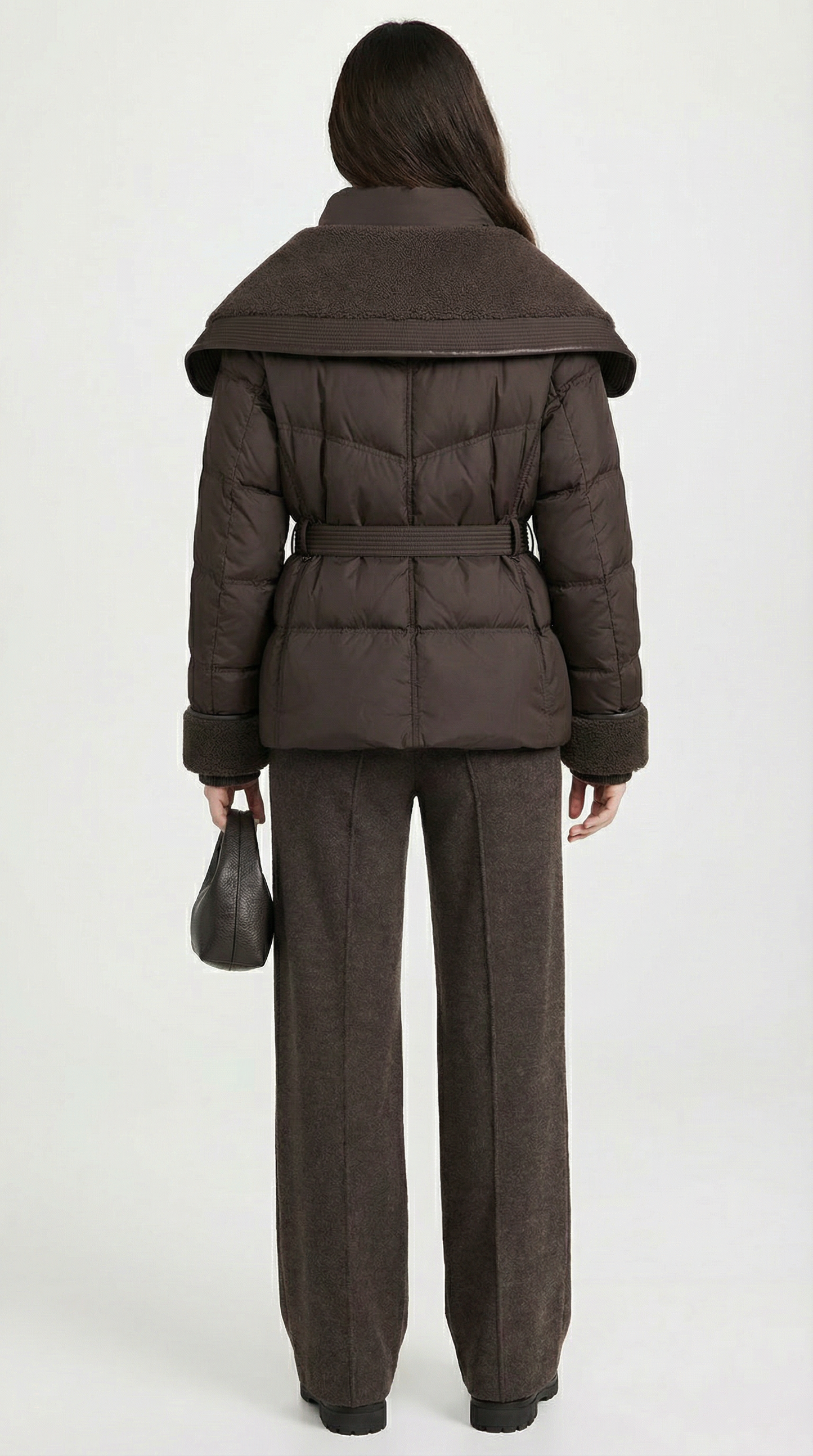 Kryos – Chic Down Jacket with Large Collar Brown
