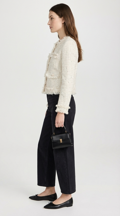 Celest - Slim Plaid Blazer with O-neck and Pearls