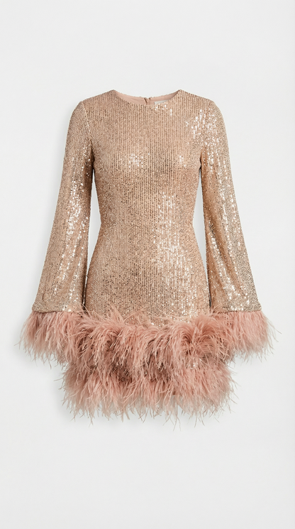 Caspyano - Short Dress with Large Open Back and Feather Accents