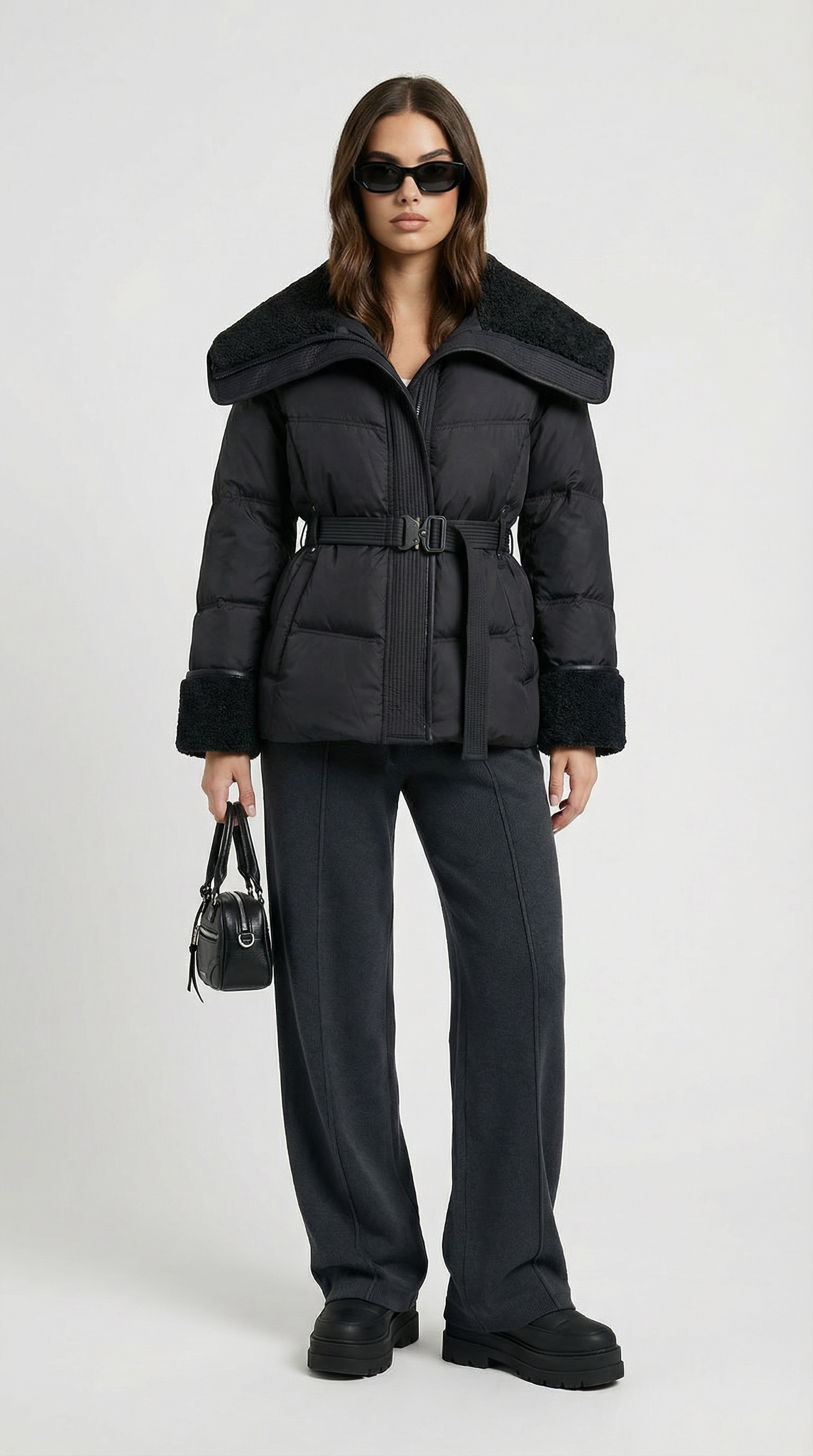 Kryos – Chic Down Jacket with Large Collar Black