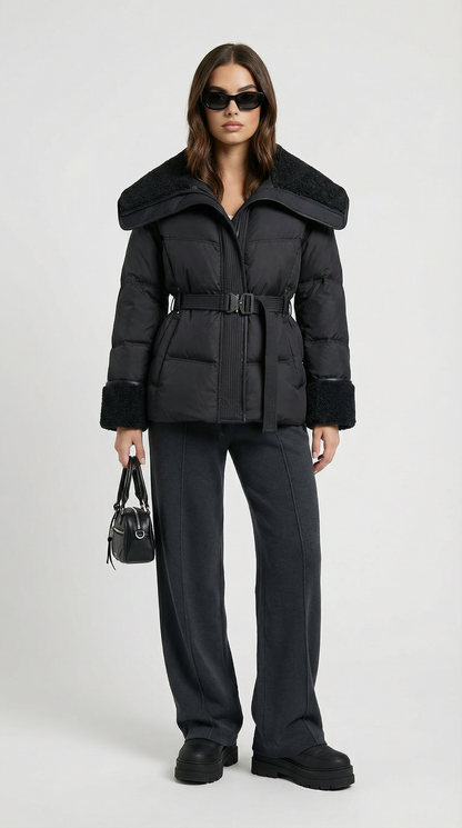 Kryos – Chic Down Jacket with Large Collar Black