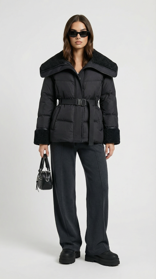 Kryos – Chic Down Jacket with Large Collar Black