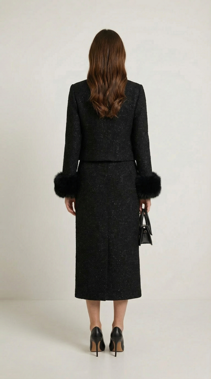 Moraine - Black Stylish Jacket and Half Skirt Set