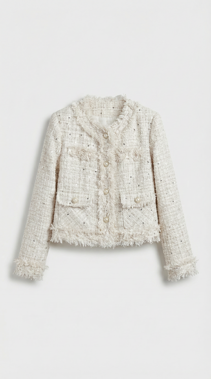 Celest - Slim Plaid Blazer with O-neck and Pearls
