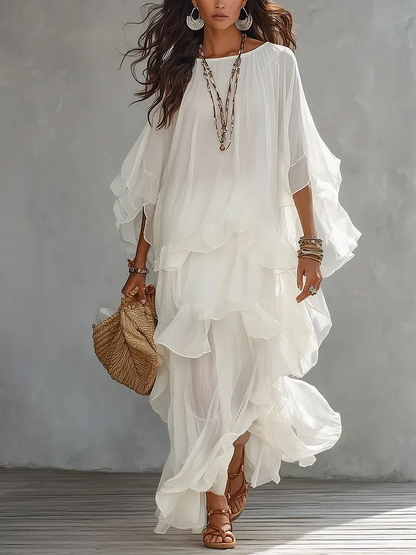 Completo Top Batwing Bianco e Gonna Arricciata in Chiffon