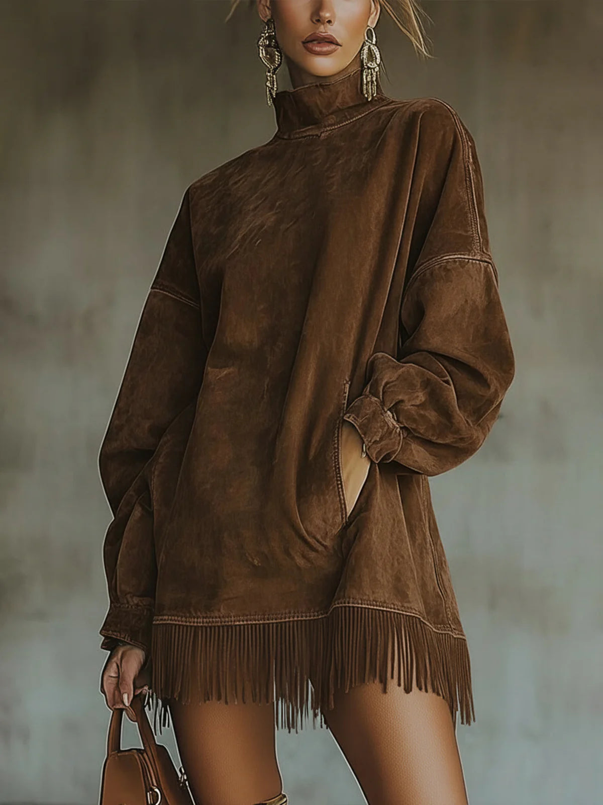 Ottavia | Cappotto corto in camoscio con frange