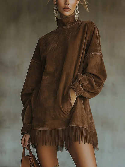 Ottavia | Cappotto corto in camoscio con frange
