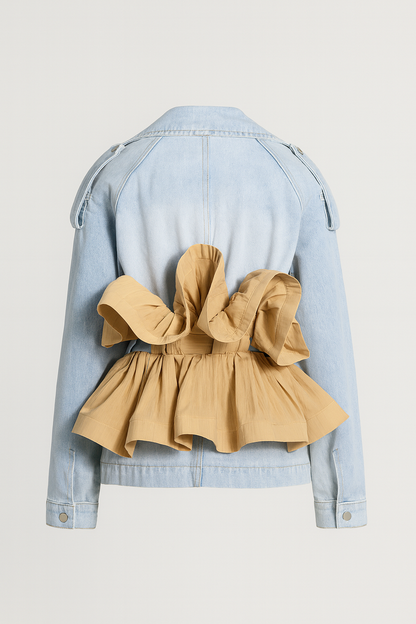Seraphine - Ruffle Denim Jacket with Classic Lapel Collar