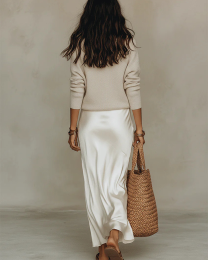 Elena | Abito Satinato Midi con Maglione Incluso