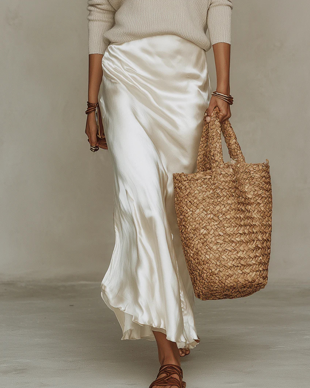 Elena | Abito Satinato Midi con Maglione Incluso