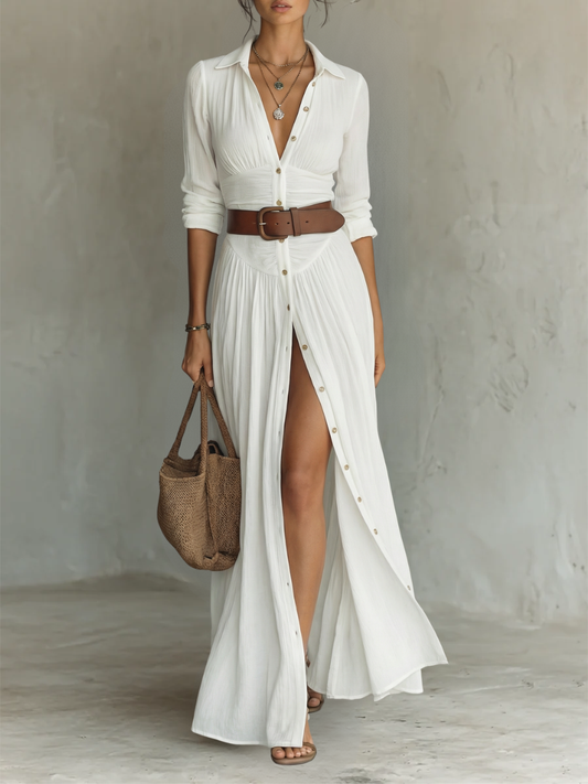 Giulia | Abito lungo in lino elegante bianco