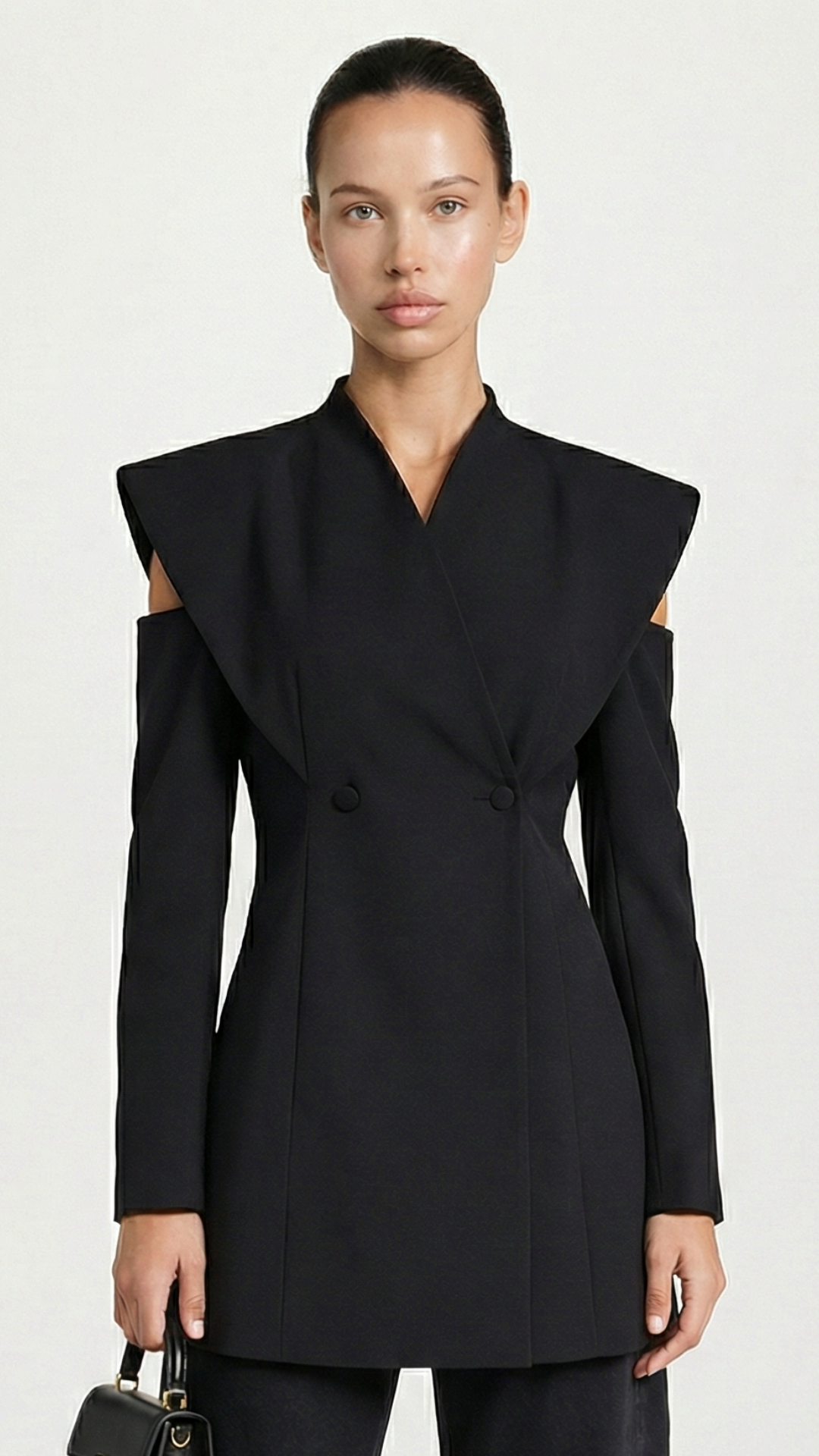 Aise - Avant-Garde Sculptural Cut-Out Blazer Black
