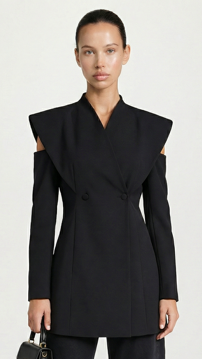 Aise - Avant-Garde Sculptural Cut-Out Blazer Black