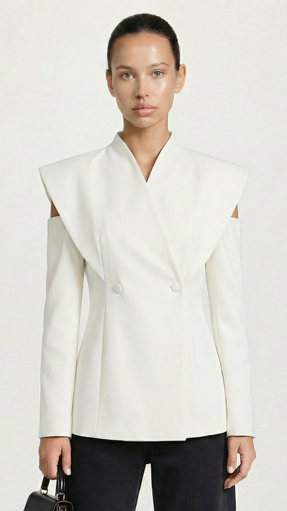 Aise - Avant-Garde Sculptural Cut-Out Blazer White