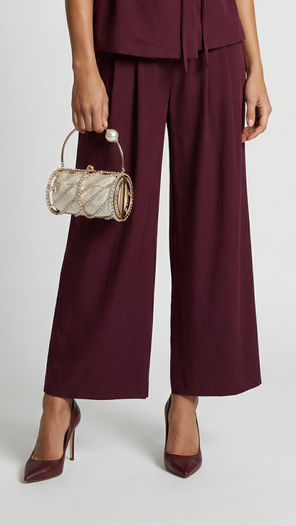 Epure - Wide-Leg Tailored Trousers Burgundy