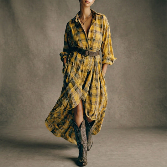 Caterina | Cappotto chemisier Quadri con vita