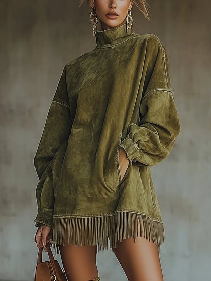 Ottavia | Cappotto corto in camoscio con frange