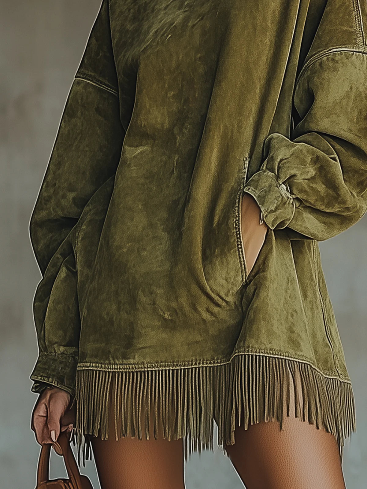 Ottavia | Cappotto corto in camoscio con frange